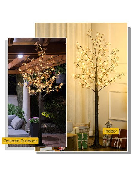 HOMCOM 6ft Artificial Gypsophila Blossom Tree Light with 96 Warm White LED Light, Baby Breath Flowers for Home Party Wedding, In - pic 97505 | FastDaddyshop