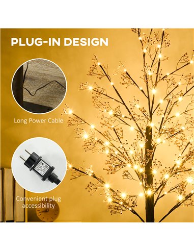 HOMCOM 6ft Artificial Gypsophila Blossom Tree Light with 96 Warm White LED Light, Baby Breath Flowers for Home Party Wedding, In