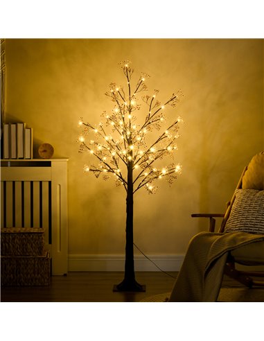 HOMCOM 5ft Artificial Gypsophila Blossom Tree Light with 96 Warm White LED Light, Baby Breath Flowers for Home Party Wedding, In