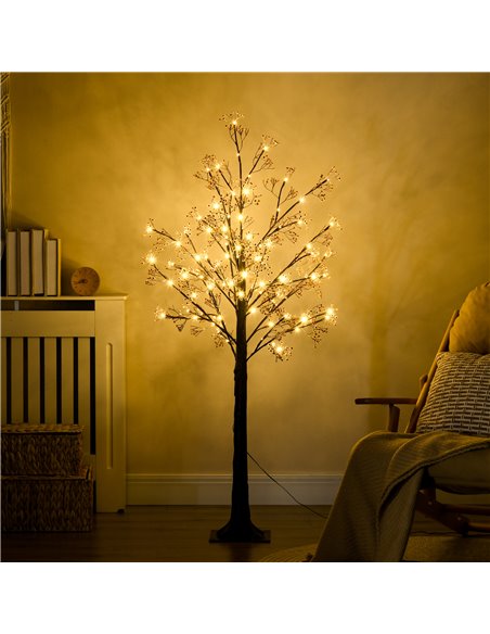 HOMCOM 5ft Artificial Gypsophila Blossom Tree Light with 96 Warm White LED Light, Baby Breath Flowers for Home Party Wedding, In - pic 97509 | FastDaddyshop