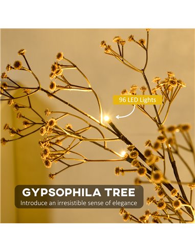 HOMCOM 5ft Artificial Gypsophila Blossom Tree Light with 96 Warm White LED Light, Baby Breath Flowers for Home Party Wedding, In
