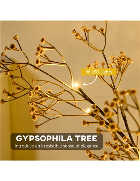 HOMCOM 5ft Artificial Gypsophila Blossom Tree Light with 96 Warm White LED Light, Baby Breath Flowers for Home Party Wedding, In - pic 97512 | FastDaddyshop