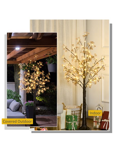 HOMCOM 5ft Artificial Gypsophila Blossom Tree Light with 96 Warm White LED Light, Baby Breath Flowers for Home Party Wedding, In - pic 97514 | FastDaddyshop