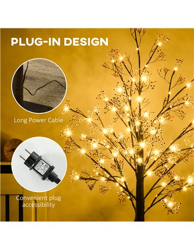 HOMCOM 5ft Artificial Gypsophila Blossom Tree Light with 96 Warm White LED Light, Baby Breath Flowers for Home Party Wedding, In