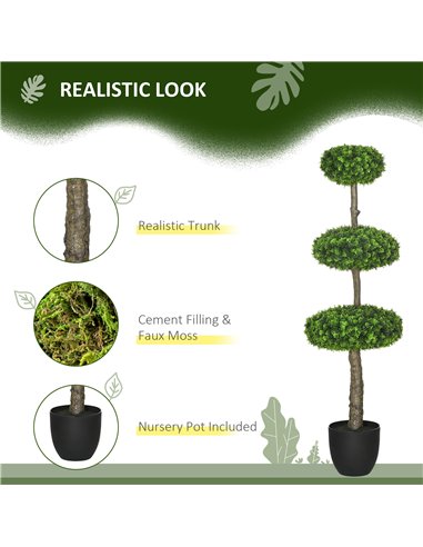 HOMCOM Set of 2 Artificial Plants Boxwood Ball Topiary Trees 110cm Decorative Faux Plants in Pot for Home Indoor Outdoor Green 8