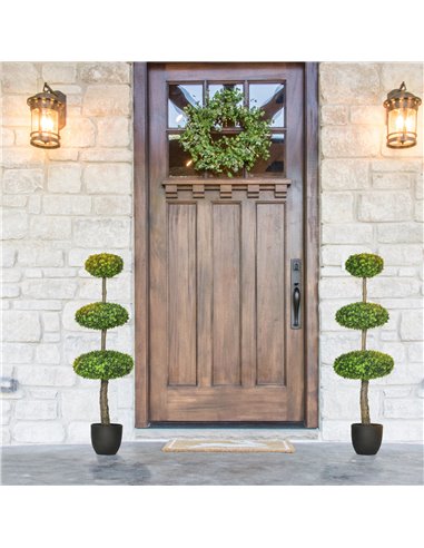 HOMCOM Set of 2 Artificial Plants Boxwood Ball Topiary Trees 110cm Decorative Faux Plants in Pot for Home Indoor Outdoor Green 8