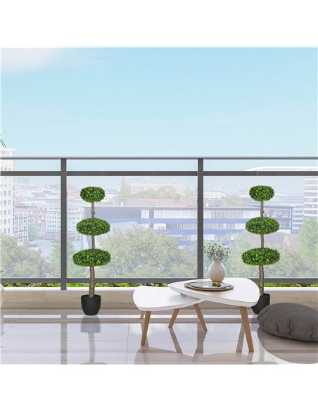 HOMCOM Set of 2 Artificial Plants Boxwood Ball Topiary Trees 110cm Decorative Faux Plants in Pot for Home Indoor Outdoor Green 8 - pic 97525 | FastDaddyshop