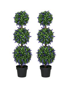 HOMCOM Artificial Lavender Flower Ball Trees, Set of 2, with Pot for Indoor Outdoor Decor, 110cm, Green. 830-797V01GN