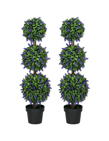 HOMCOM Artificial Lavender Flower Ball Trees, Set of 2, with Pot for Indoor Outdoor Decor, 110cm, Green. 830-797V01GN - pic 97526 | FastDaddyshop