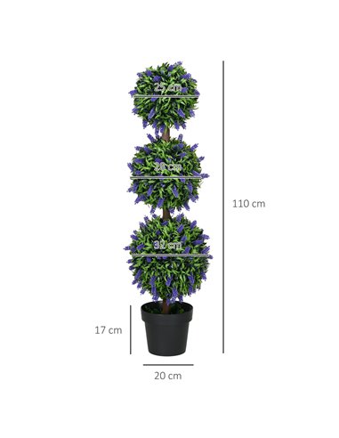 HOMCOM Artificial Lavender Flower Ball Trees, Set of 2, with Pot for Indoor Outdoor Decor, 110cm, Green. 830-797V01GN