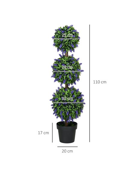 HOMCOM Artificial Lavender Flower Ball Trees, Set of 2, with Pot for Indoor Outdoor Decor, 110cm, Green. 830-797V01GN - pic 97528 | FastDaddyshop
