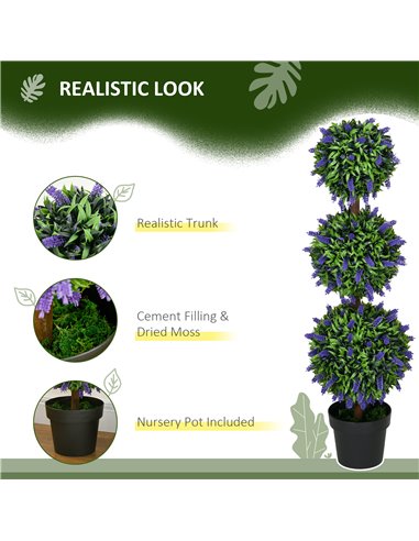 HOMCOM Artificial Lavender Flower Ball Trees, Set of 2, with Pot for Indoor Outdoor Decor, 110cm, Green. 830-797V01GN