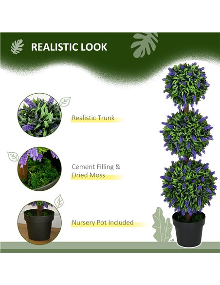 HOMCOM Artificial Lavender Flower Ball Trees, Set of 2, with Pot for Indoor Outdoor Decor, 110cm, Green. 830-797V01GN - pic 97529 | FastDaddyshop