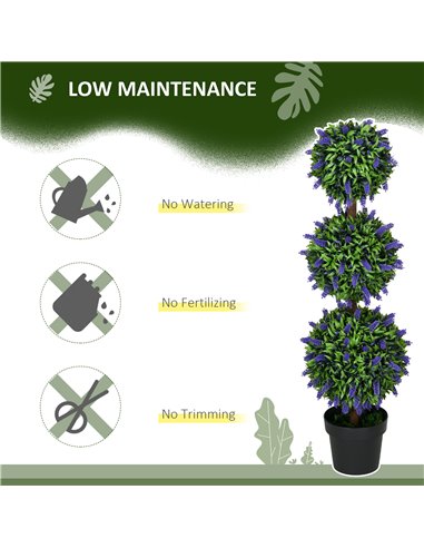 HOMCOM Artificial Lavender Flower Ball Trees, Set of 2, with Pot for Indoor Outdoor Decor, 110cm, Green. 830-797V01GN