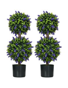 HOMCOM Set of 2 Artificial Plants, Lavender Flowers Ball Trees with Pot, for Home Indoor Outdoor Decor, 70cm 830-797V00GN