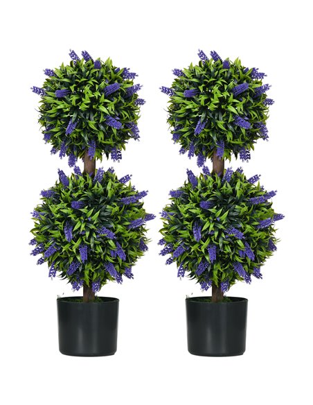 HOMCOM Set of 2 Artificial Plants, Lavender Flowers Ball Trees with Pot, for Home Indoor Outdoor Decor, 70cm 830-797V00GN - pic 97535 | FastDaddyshop