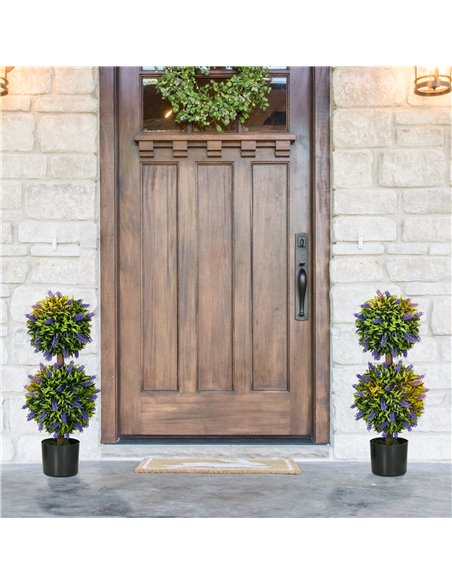 HOMCOM Set of 2 Artificial Plants, Lavender Flowers Ball Trees with Pot, for Home Indoor Outdoor Decor, 70cm 830-797V00GN - pic 97536 | FastDaddyshop