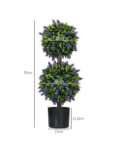 HOMCOM Set of 2 Artificial Plants, Lavender Flowers Ball Trees with Pot, for Home Indoor Outdoor Decor, 70cm 830-797V00GN