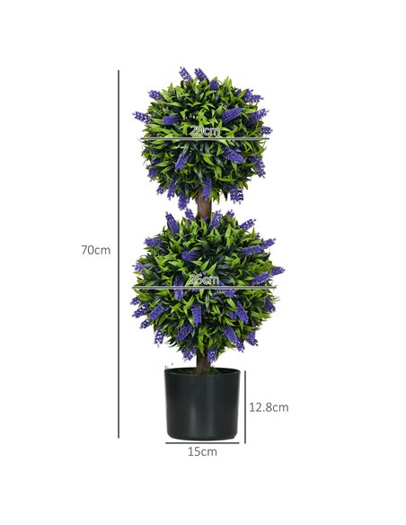 HOMCOM Set of 2 Artificial Plants, Lavender Flowers Ball Trees with Pot, for Home Indoor Outdoor Decor, 70cm 830-797V00GN - pic 97537 | FastDaddyshop