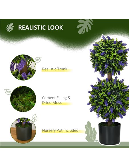 HOMCOM Set of 2 Artificial Plants, Lavender Flowers Ball Trees with Pot, for Home Indoor Outdoor Decor, 70cm 830-797V00GN - pic 97539 | FastDaddyshop