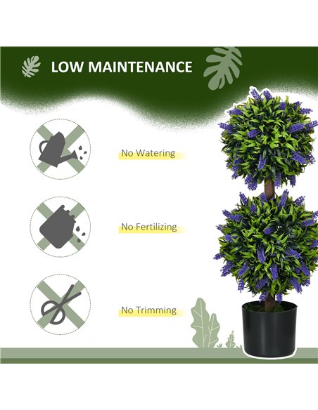HOMCOM Set of 2 Artificial Plants, Lavender Flowers Ball Trees with Pot, for Home Indoor Outdoor Decor, 70cm 830-797V00GN - pic 97540 | FastDaddyshop