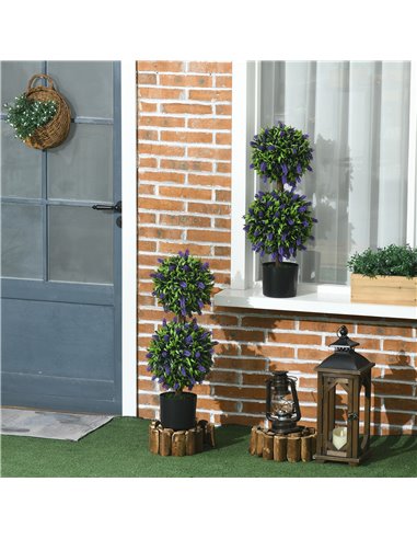 HOMCOM Set of 2 Artificial Plants, Lavender Flowers Ball Trees with Pot, for Home Indoor Outdoor Decor, 70cm 830-797V00GN