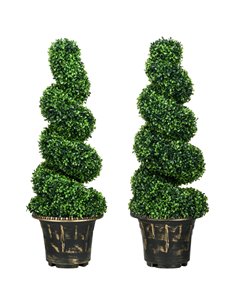HOMCOM Set of 2 Artificial Plants, Topiary Spiral Boxwood Trees with Pot, for Home Indoor Outdoor Decor, 90cm 830-794V00GN