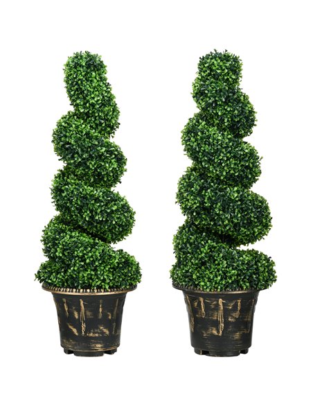 HOMCOM Set of 2 Artificial Plants, Topiary Spiral Boxwood Trees with Pot, for Home Indoor Outdoor Decor, 90cm 830-794V00GN - pic 97544 | FastDaddyshop
