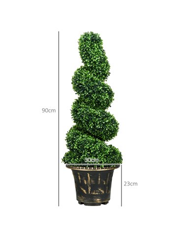 HOMCOM Set of 2 Artificial Plants, Topiary Spiral Boxwood Trees with Pot, for Home Indoor Outdoor Decor, 90cm 830-794V00GN
