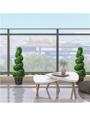 HOMCOM Set of 2 Artificial Plants, Topiary Spiral Boxwood Trees with Pot, for Home Indoor Outdoor Decor, 90cm 830-794V00GN