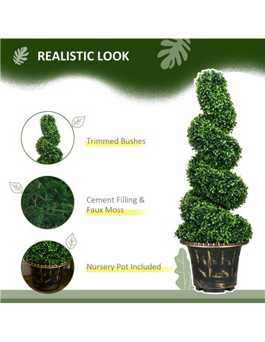 HOMCOM Set of 2 Artificial Plants, Topiary Spiral Boxwood Trees with Pot, for Home Indoor Outdoor Decor, 90cm 830-794V00GN