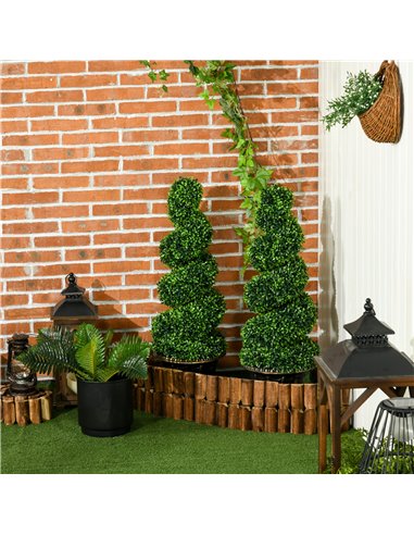 HOMCOM Set of 2 Artificial Plants, Topiary Spiral Boxwood Trees with Pot, for Home Indoor Outdoor Decor, 90cm 830-794V00GN