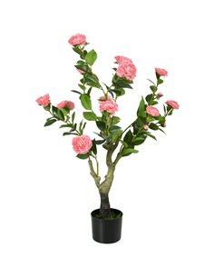 HOMCOM 95cm Artificial Camellia Plant, Lifelike Pink Flower in Pot for Indoor and Outdoor Decor 830-805V00PK