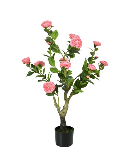 HOMCOM 95cm Artificial Camellia Plant, Lifelike Pink Flower in Pot for Indoor and Outdoor Decor 830-805V00PK - pic 97553 | FastDaddyshop