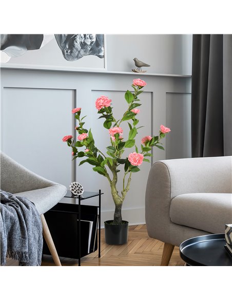 HOMCOM 95cm Artificial Camellia Plant, Lifelike Pink Flower in Pot for Indoor and Outdoor Decor 830-805V00PK - pic 97554 | FastDaddyshop