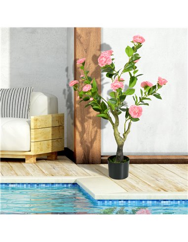 HOMCOM 95cm Artificial Camellia Plant, Lifelike Pink Flower in Pot for Indoor and Outdoor Decor 830-805V00PK