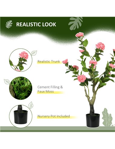 HOMCOM 95cm Artificial Camellia Plant, Lifelike Pink Flower in Pot for Indoor and Outdoor Decor 830-805V00PK