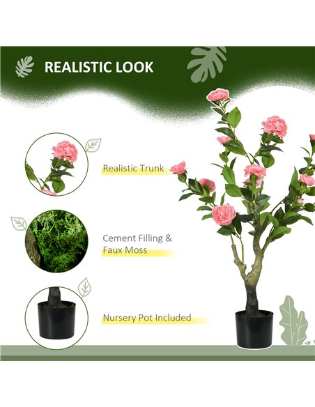 HOMCOM 95cm Artificial Camellia Plant, Lifelike Pink Flower in Pot for Indoor and Outdoor Decor 830-805V00PK - pic 97557 | FastDaddyshop
