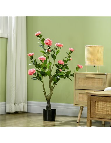 HOMCOM 95cm Artificial Camellia Plant, Lifelike Pink Flower in Pot for Indoor and Outdoor Decor 830-805V00PK