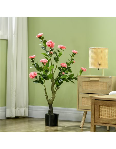 HOMCOM 95cm Artificial Camellia Plant, Lifelike Pink Flower in Pot for Indoor and Outdoor Decor 830-805V00PK - pic 97559 | FastDaddyshop