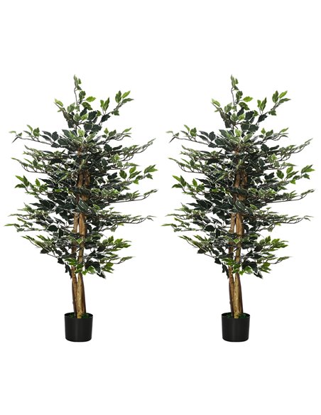 HOMCOM Set of 2 Artificial Ficus Trees, 130cm Tall with Realistic Leaves & Natural Trunks, Indoor/Outdoor Decor, Green 830-P086 - pic 97562 | FastDaddyshop