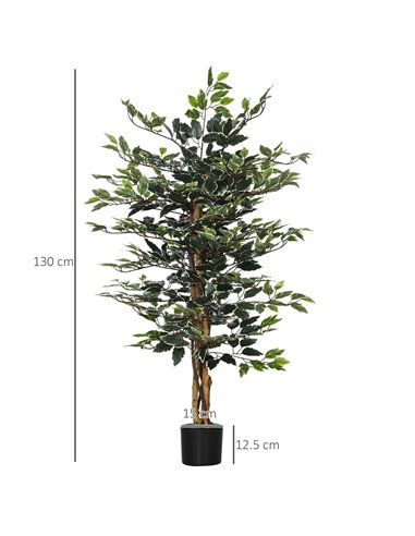 HOMCOM Set of 2 Artificial Ficus Trees, 130cm Tall with Realistic Leaves & Natural Trunks, Indoor/Outdoor Decor, Green 830-P086
