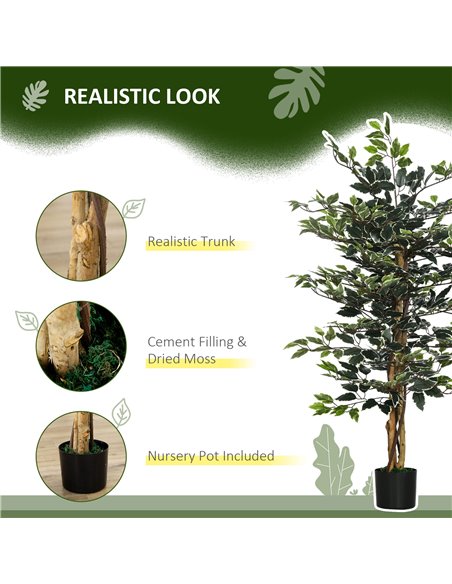 HOMCOM Set of 2 Artificial Ficus Trees, 130cm Tall with Realistic Leaves & Natural Trunks, Indoor/Outdoor Decor, Green 830-P086 - pic 97565 | FastDaddyshop
