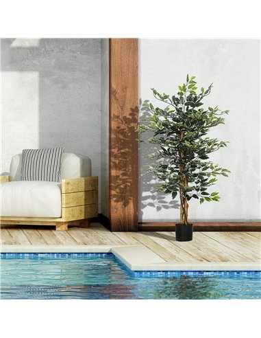 HOMCOM Set of 2 Artificial Ficus Trees, 130cm Tall with Realistic Leaves & Natural Trunks, Indoor/Outdoor Decor, Green 830-P086