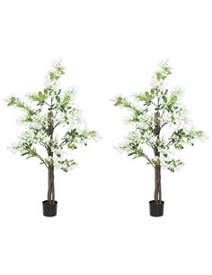 HOMCOM Artificial Honeysuckle Plants in Pot, Faux Flowers with Curved Boots, Indoor Outdoor Decor, 15x15x150cm, Set of 2, White 