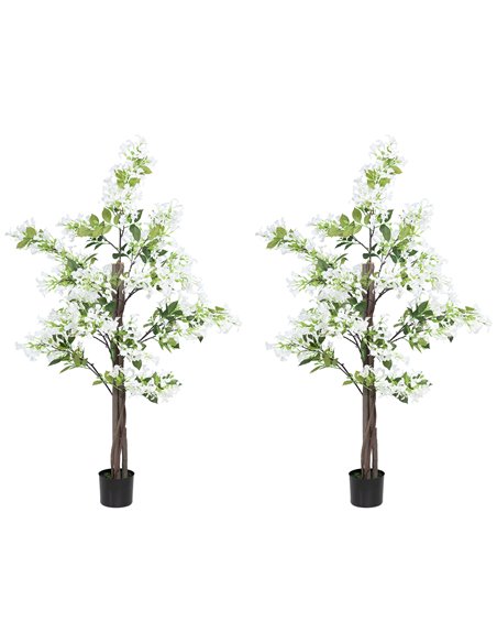 HOMCOM Artificial Honeysuckle Plants in Pot, Faux Flowers with Curved Boots, Indoor Outdoor Decor, 15x15x150cm, Set of 2, White  - pic 97571 | FastDaddyshop