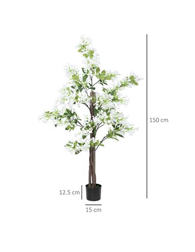 HOMCOM Artificial Honeysuckle Plants in Pot, Faux Flowers with Curved Boots, Indoor Outdoor Decor, 15x15x150cm, Set of 2, White 