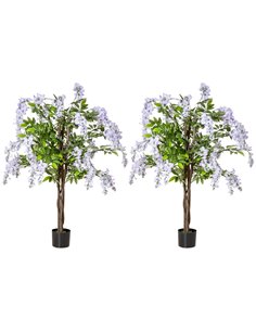 HOMCOM Twin Pack Artificial Wisteria Plants in Pots, 100cm Tall Fake Floral Decor for Indoors & Outdoors 830-P093