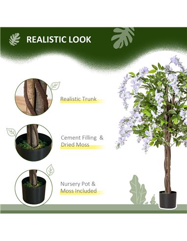 HOMCOM Twin Pack Artificial Wisteria Plants in Pots, 100cm Tall Fake Floral Decor for Indoors & Outdoors 830-P093
