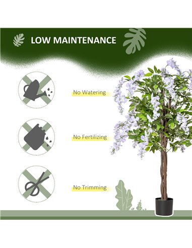 HOMCOM Twin Pack Artificial Wisteria Plants in Pots, 100cm Tall Fake Floral Decor for Indoors & Outdoors 830-P093